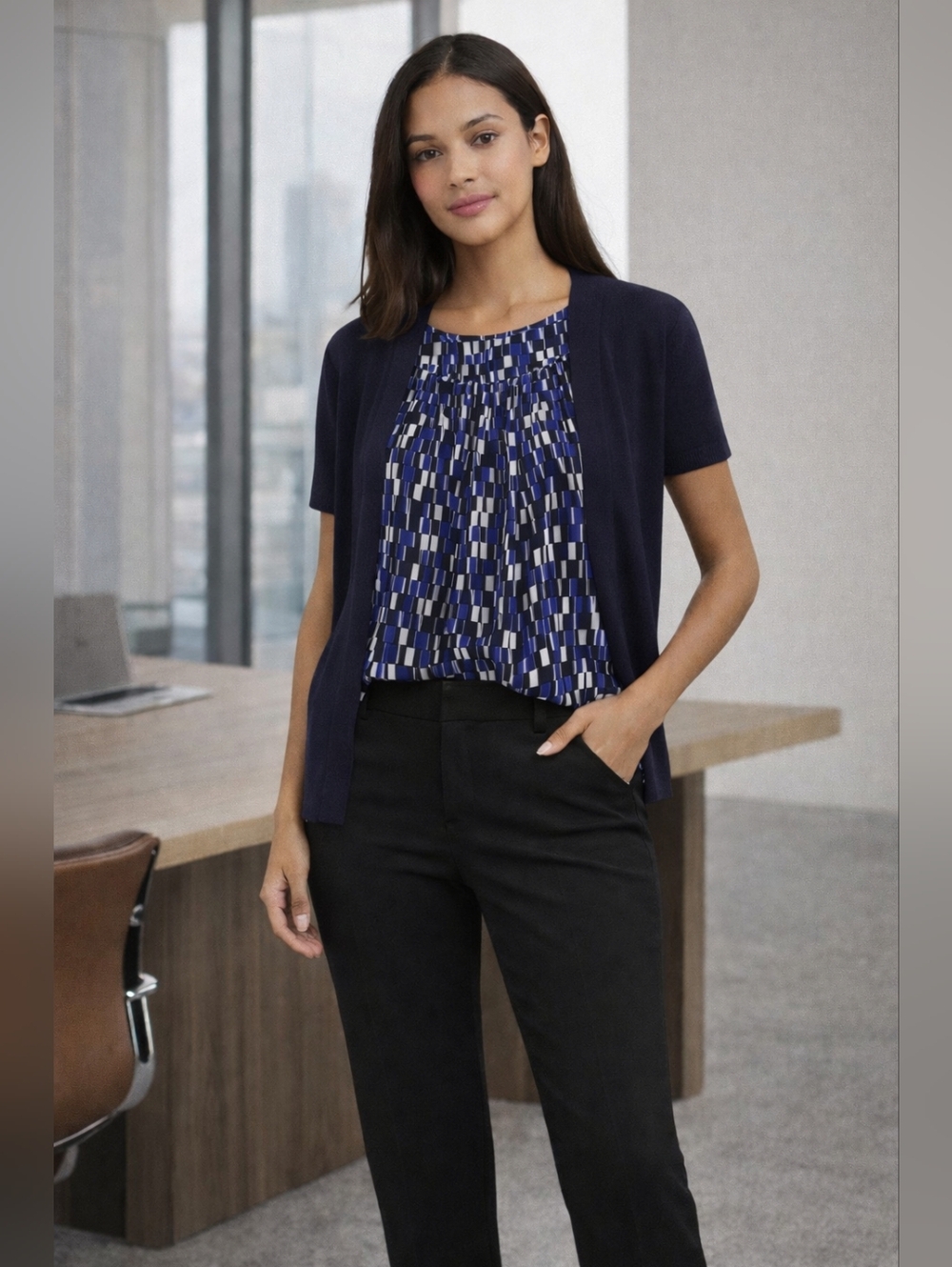 Calvin Klein Geometric Blouse Small Sleeveless Work Top Chic Minimal - Picture 7 of 8